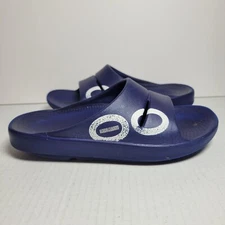 OOFOS OOahh Sport Slide Sandals Navy White Men’s Size 4 Women’s Size 6