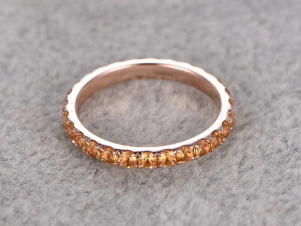 1ct Round Cut Natural Yellow Citrine Eternity Wedding Band 14K SOLID Rose Gold - Image 3 of 4