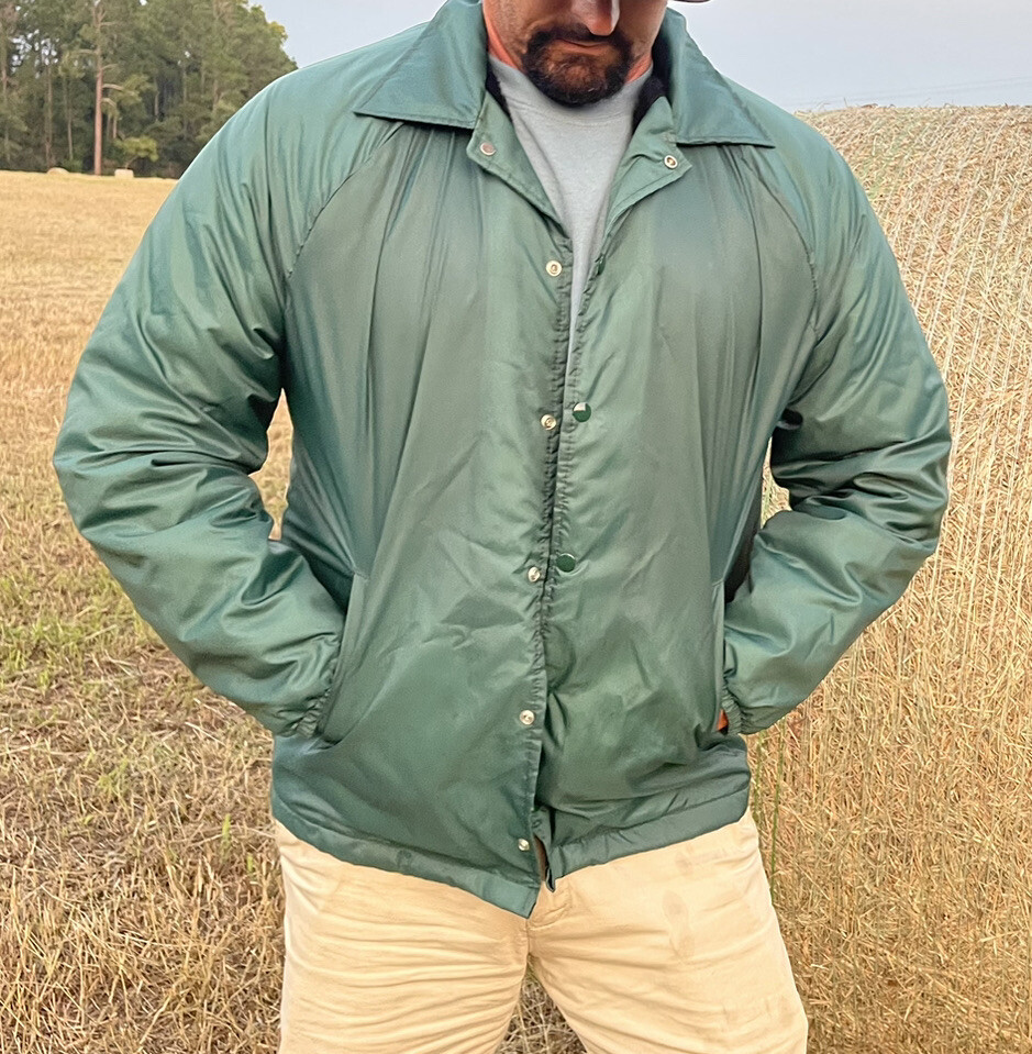 Vtg 80's Windbreaker Green Athletic Works Mens Sz Large Faux Fur