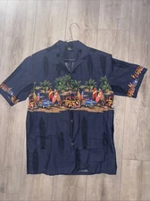 Royal Creations Mens L Hawaiian Shirt Red White & Blue Surfboards 100% Cotton