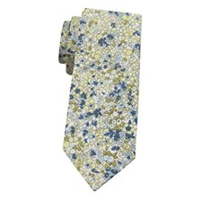 Men's Skinny Tie, Cotton Floral Ties for Men A Light Yellow Blue Floral
