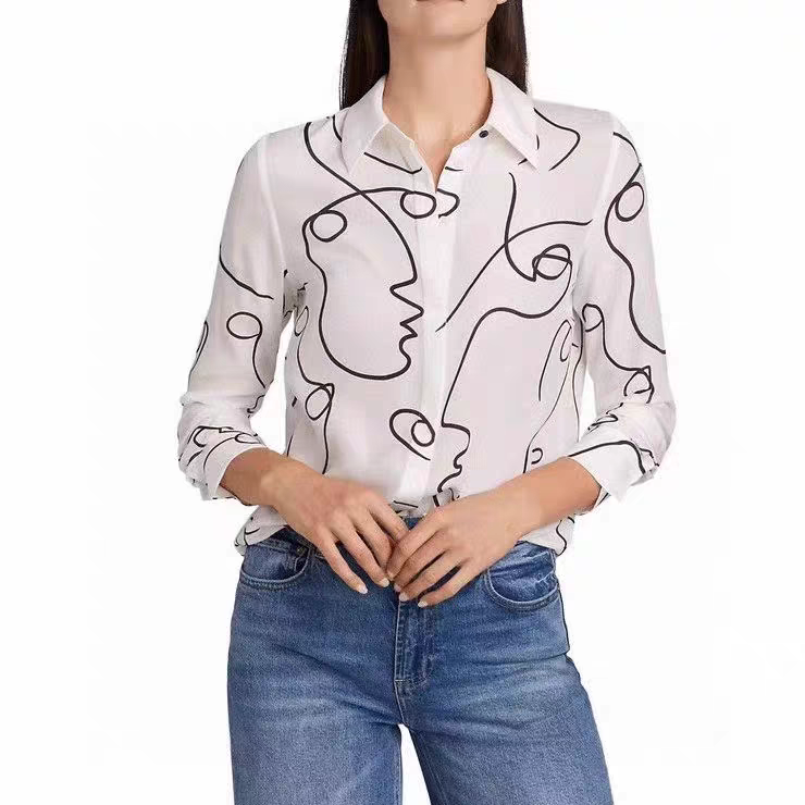 Alice Olivia Womens Silk Long Sleeve Loose Blouse Contrasting Top