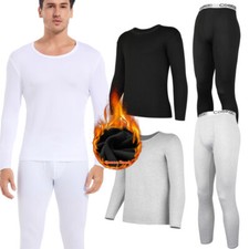 Mens Winter Fleece Lined Thermal Underwear Set Long Johns Top Pants T Shirt Warm