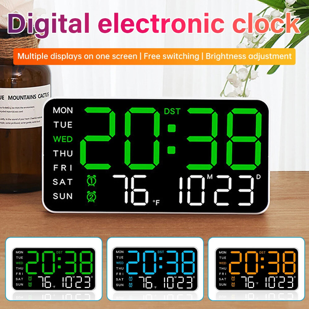 Large LED Digital Desk Alarm Clock Temperature Dual Alarm 12/24H Date Week Timer