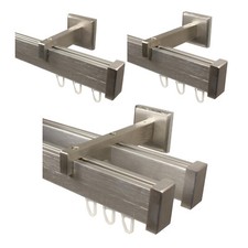 Gardinenstangen eckig Farbe Edelstahl aus Aluminium, 1- oder 2 läufig, Innenlauf