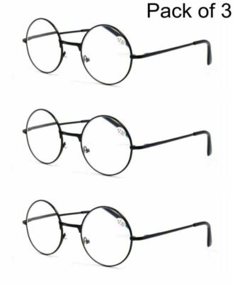 3 Pack Lesebrille Runde Schwarz Metall Lesehilfe Retro 1,0 1,5 2,0 2,5 3,0 3,5