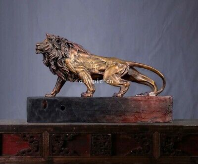 Sculpture&Carving Lions Bronze  coffee Fierce Wild Animals Figure Lions Statue
