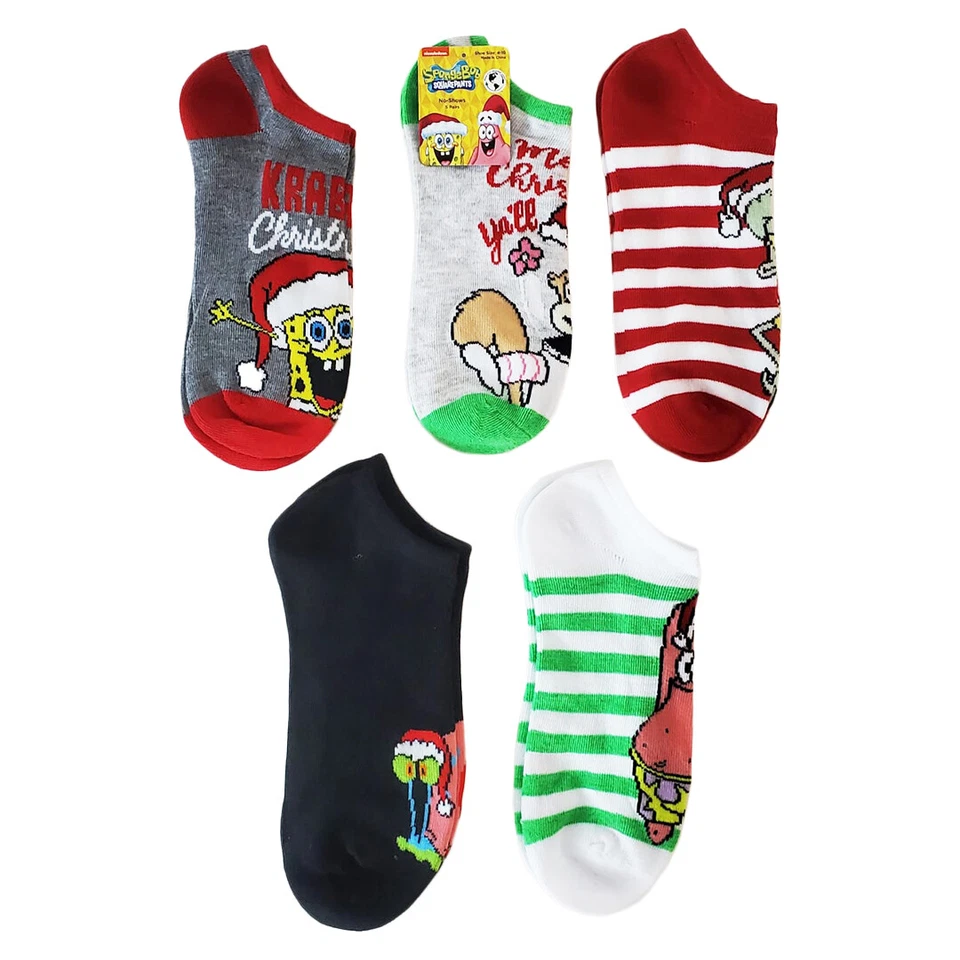 PACK DE 5 PANTALONES CUADRADOS BOB ESPONJA NUEVOS CON ETIQUETAS NAVIDAD MUJER NO SHOW CALCETINES ZAPATO TALLA 4-10 Foto 3 de 4