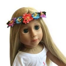 Doll Headband For 18" Dolls-Floral Wreath w Elastic Blue, Purple, Pink Flowers