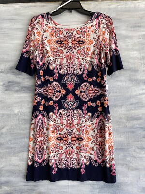 NEW! ELIZA J EJ7M7501 Paisley Print Elbow Sleeve Shift Dress, 4 10 - Pink Multi