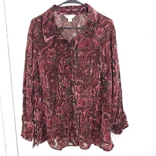 CJ Banks Top Womens 1X Burnout Velvet Paisley Dark Whimsigoth Grunge 90s Retro