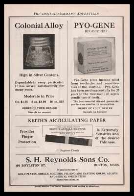 1923 SH Reynolds Boston Keith Dentist Articulating Paper Colonial Alloy Print Ad