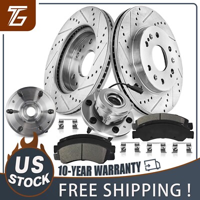 Front Drilled Rotors Ceramic Brake Pads Wheel Bearings Hubs for Escalade Esv