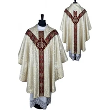 Off-white Semi-gothic style Chasuble And Stole Vestment