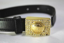 Vintage Gianni Versace Black Medusa Face Diamante Buckle Belt sz. 65 24 25 26