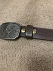 Mens Leather Belt Size 39 With A Deer Doe Brass Buckle — photo 3