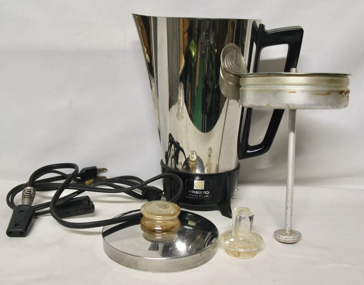 Presto Super Speed Coffee Maker Percolator PK 01B, 2 Glass Lid Knobs, WORKS