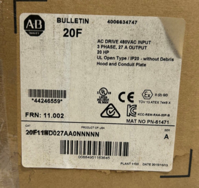AB 20F11ND027AA0NNNNN 20HP PowerFlex 753 VFD AC DRIVE