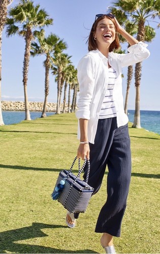 Talbots Airy Wide Leg Gauzy Pull-on Pant In Navy NEW Medium Petite Cotton Comfy - Picture 2 of 7