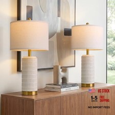 25'' Modern Table Lamps Set of 2 for Living Room with Gold Base, White Beige