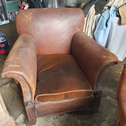 ANTIQUE LEATHER CLUB CHAIRS,ENGLISH 1930S - Picture 2 of 9