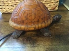 VTG Turtle Lamp Amber Tiffany Style Glass Tortoise Night Light Switch Metal