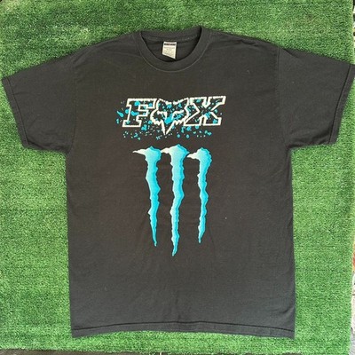 Vintage Fox Racing Monster Energy T-Shirt Y2K MotoX BMX Skater Black XL Grunge