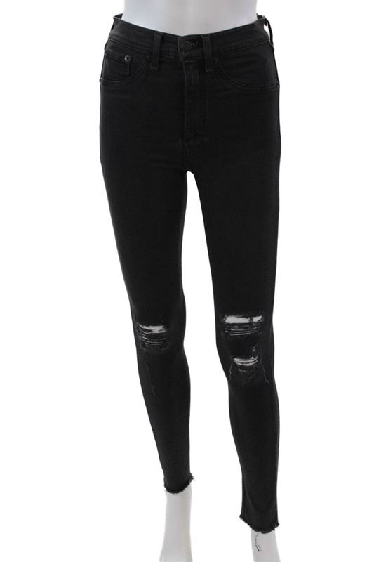 Rag & Bone Jean Womens High Rise Distressed Fringe Skinny Jeans Gray Size 25