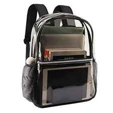 Clear Backpack Heavy Duty TPU, 17.2 Inch Transparent Bookbag for School Black