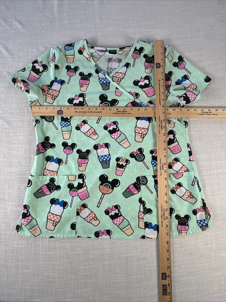 Blusa Médica Disney Mickey Mouse Minnie Mouse Cono de Helado Verano Verde Como Nueva Talla L Foto 3 de 4