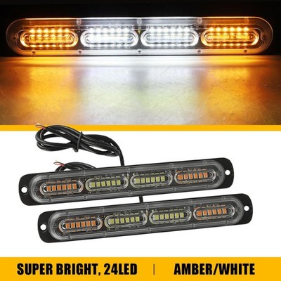 24LED Car Truck Hazard Flash Strobe Light Dash Warning Lamp Amber and White 2pcs