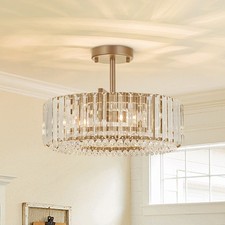 Modern Gold Crystal Round Semi-Flush Mount Ceiling Light Fixture For Living Room