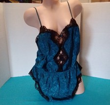 Vintage Green Lace Lingerie Teddie Bodysuit Size Large