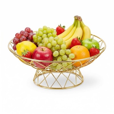 Large Metal Wire Fruit Bowl, 12-inch Round Mesh Fruit Basket for Kitchen Coun...