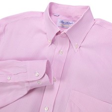 Ben Silver Shirt Men's 16.5-35 Pink White Striped Cotton Classic Fit Made in CA