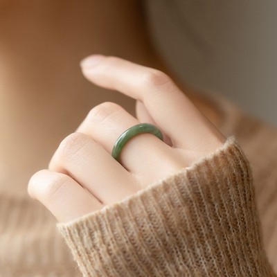 Green Plum Green Tea Ring Fine Jade Ring Natural Jade Ring