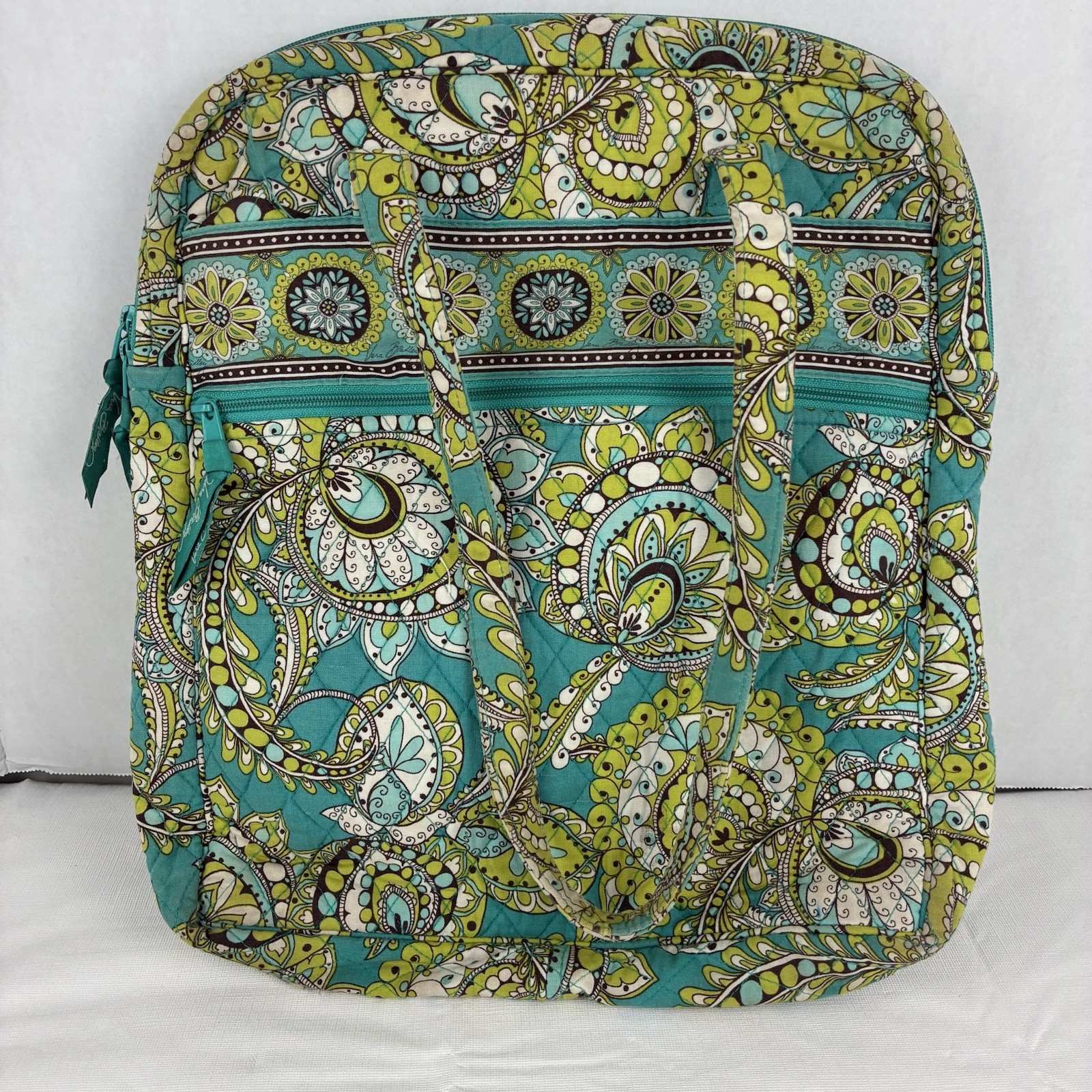 Vera Bradley Tote Bag Peacock Green Turquoise Paisley Quilted Shoulder Purse