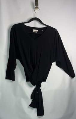 Seven 7 for All Mankind Women Sz XS Pima Cotton V-Neck 3/4 Sleeve Self Tie Top
