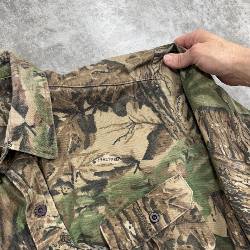 Realtree Shirt Mens Extra Large Brown Green Camo Hunting Button Front Pockets - Image 3 of 4