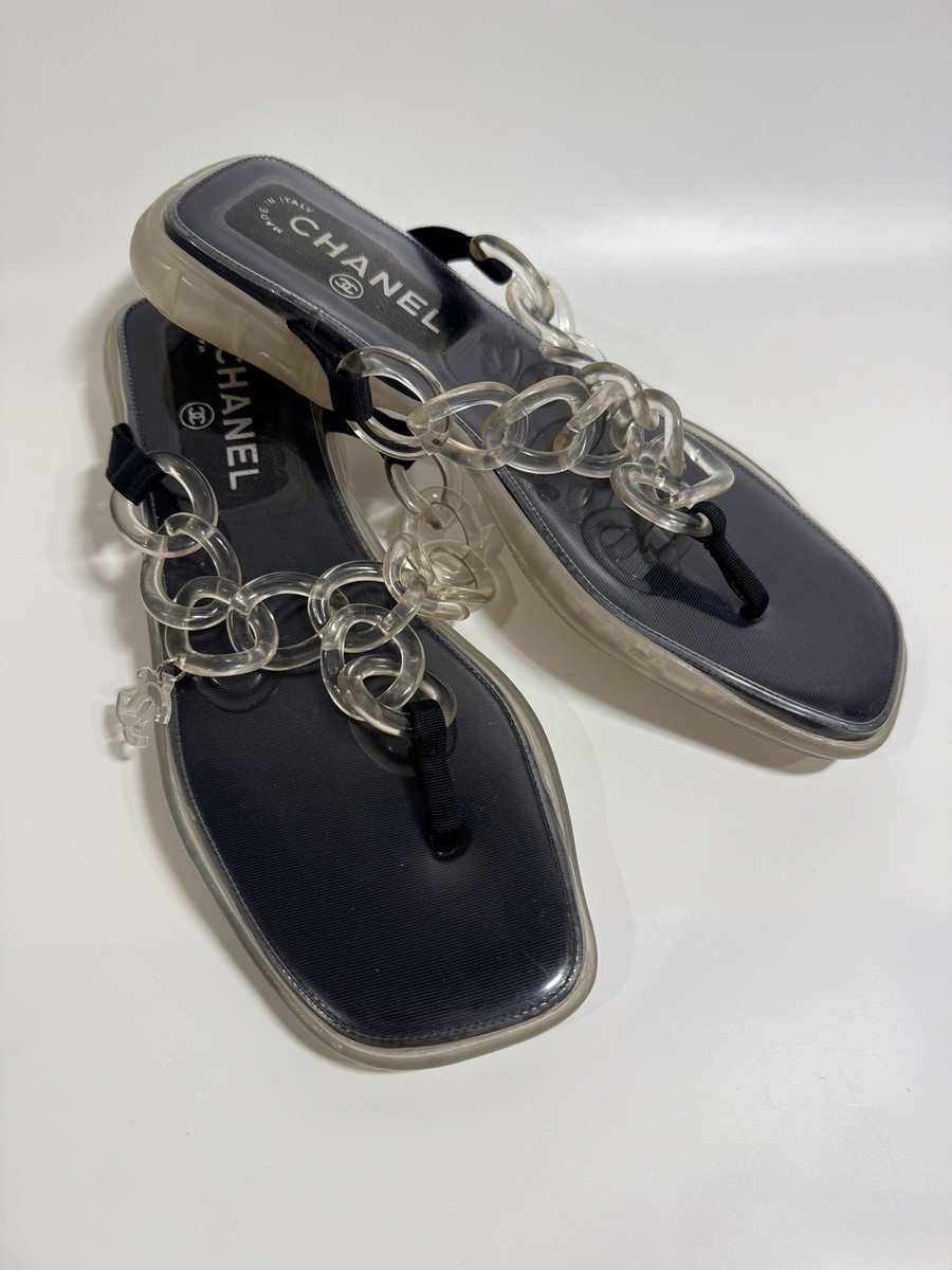 Chanel Size 39/ Clear Jelly Sandals CC Chain Flip Flops