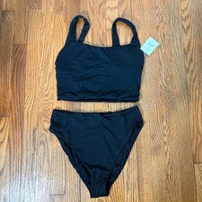 Andie The Tank Bikini Top High Waist Cheeky Bottom Black Bikini Set Size L NWT
