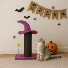 23" Halloween Witch Hat Cat Tree Tower Cat Condo Scratching Post Pet Play House