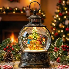 Christmas Snow Globe Water Lantern with Gingerbread Scene Battery Operated or...