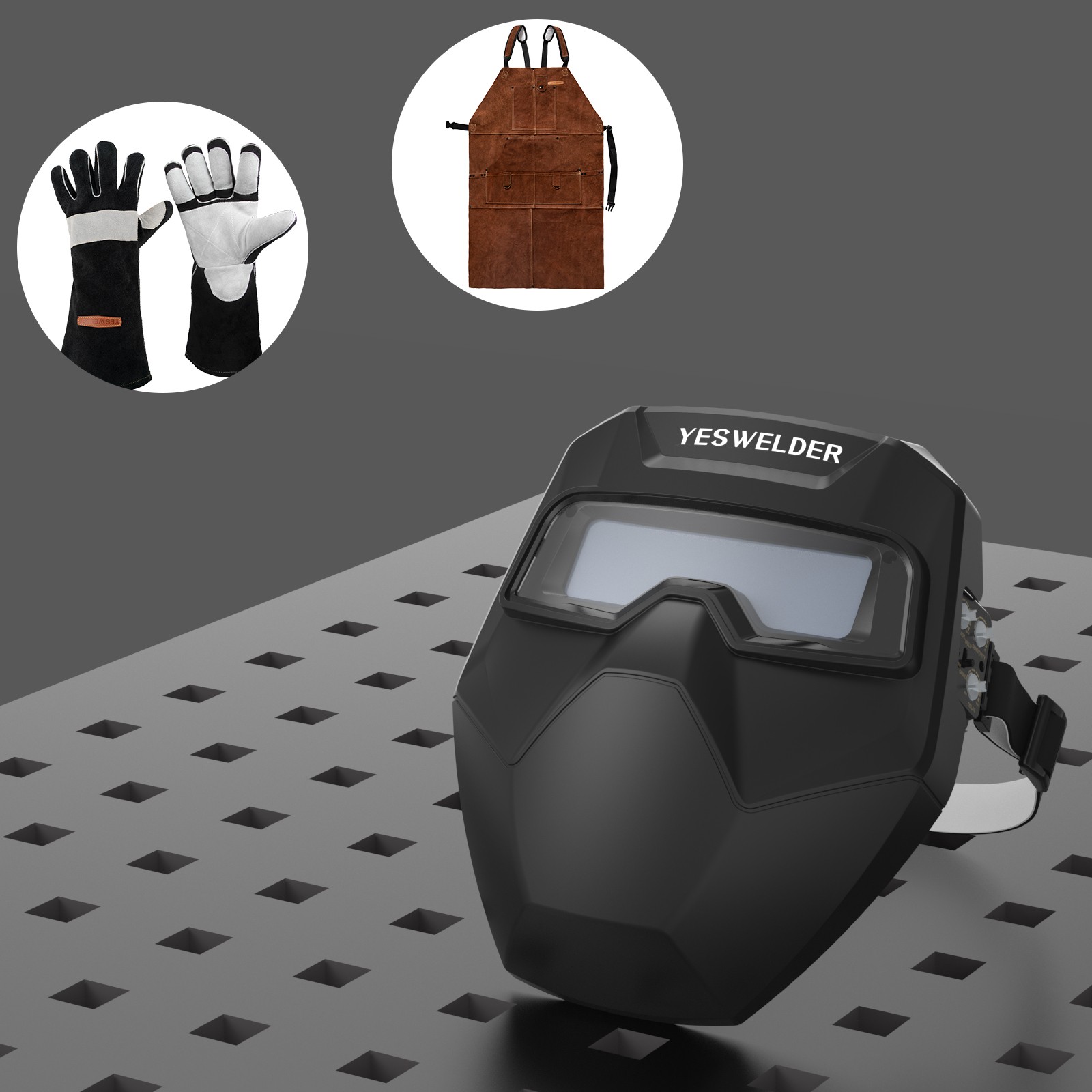 Auto Darkening Welding Goggles 4/5-9/13 TIG MIG ARC +Gloves +Apron