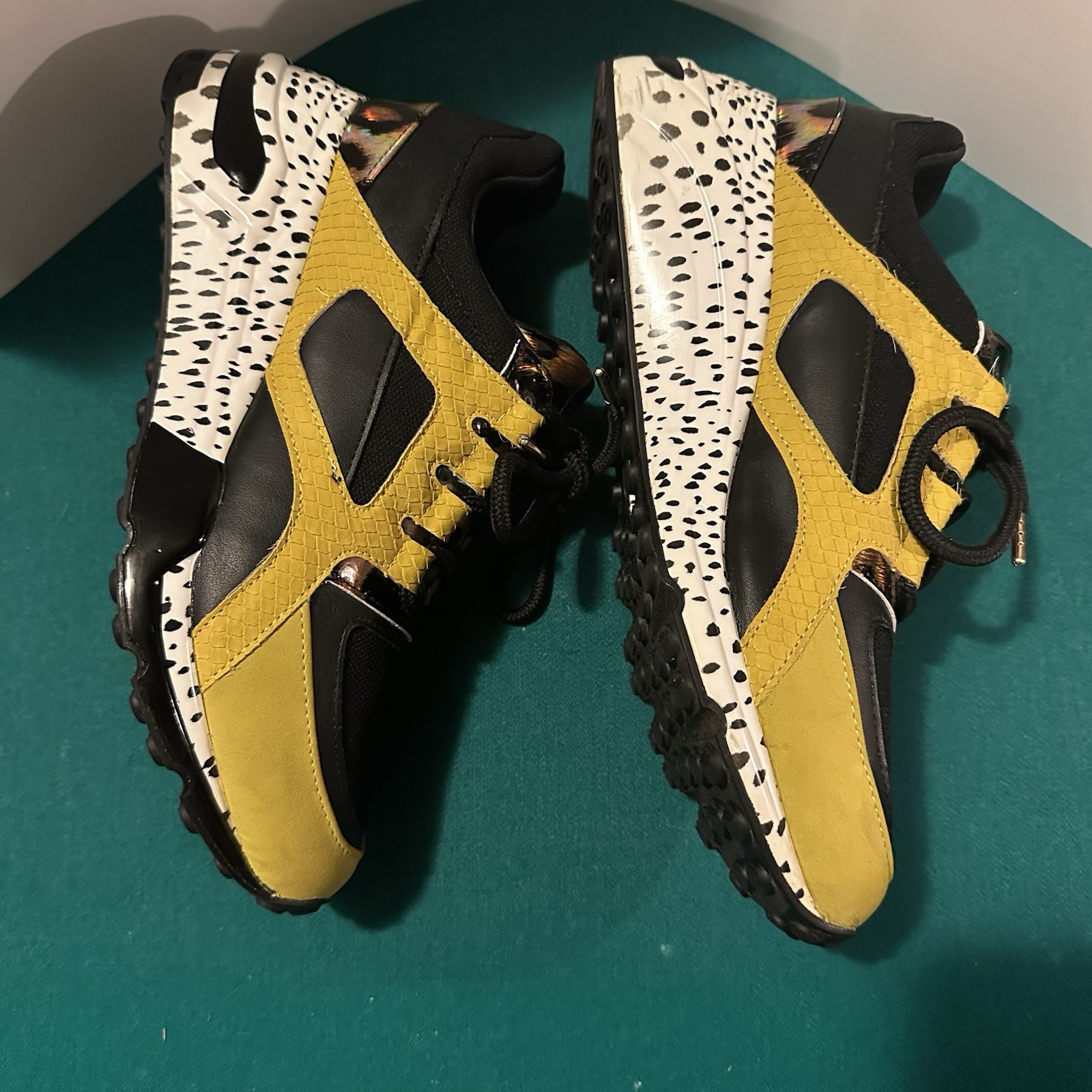 SAOLA Steve Madden Barra Sneakers Donna 10 Giallo Leopardato Suola Grossa Stampa Animalier
