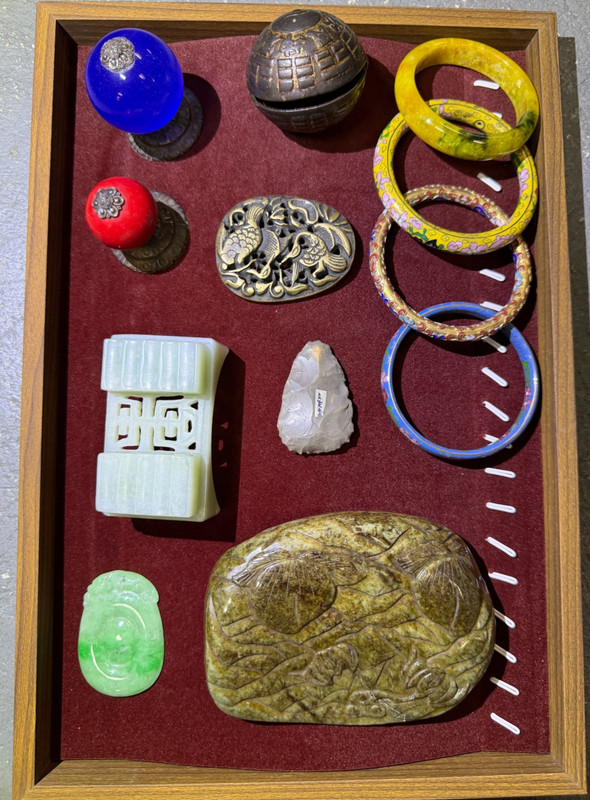Large Set Vtg. Chinese Jade, Stone, Cloisonne, Metal, Decor Sets