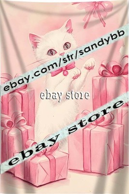 festive girly decor Tapestry Girly Holiday Cat Decor 59X82 in