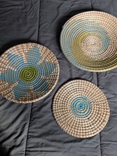 Wall Art, Set Of 3 Woven Wall Baskets, Largest Approx 14" Across