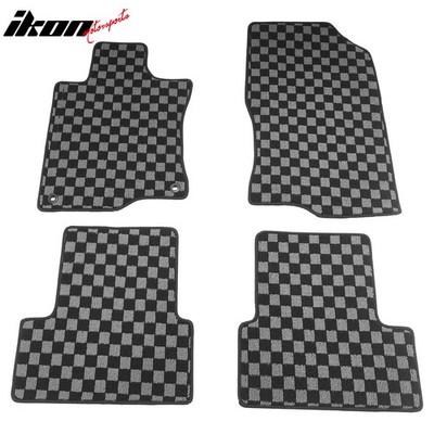 Fits 09-14 Acura TSX Floor Mats Non-Slip Carpets Checkered Black Gray Plaid 4PCS