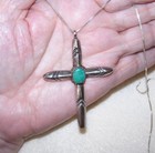 NAVAJO Native American Sterling or Coin Silver Turquoise Sandcast Cross Pendant — photo 2